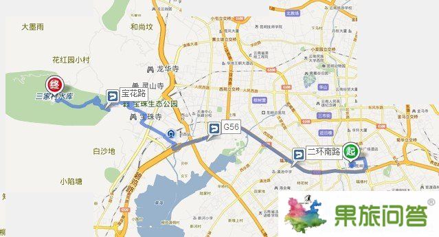 从昆明站到三家村水库地图