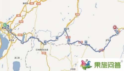 从昆明市到九龙瀑布群风景区地图